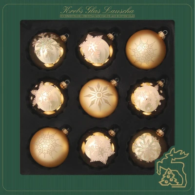 Afbeelding van Krebs Kerstballen 9 stuks goud gedecoreerd glas 7 cm