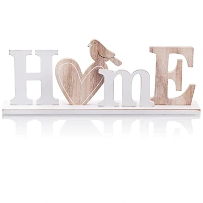 Afbeelding van COM FOUR® decoratieve standaard van hout XL letters Home met hart en vogel voor lente zomer om neer te zetten (1 stuk XL)