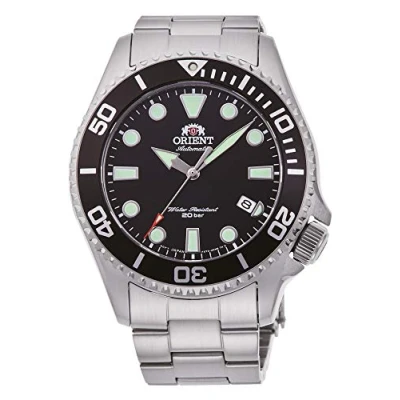 Afbeelding van Orient Triton automatisch herenhorloge, mechanisch, waterdicht, met kroon op 4 uur, Zwart staal, Armband