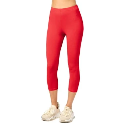Afbeelding van Merry Style MS MS10 199 LE Dames Capri Leggings Sport Vrijetijdsbroek 3/4 Lengte Katoen Sporbroek Yogabroek Rood XS
