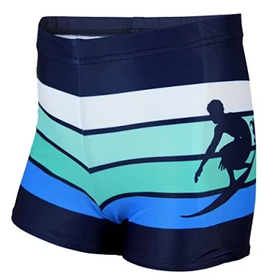 Afbeelding van Aquarti Jongens Zwembroek Zwemboxer Gestreept met Motieven, Donkerblauw/groen, 134