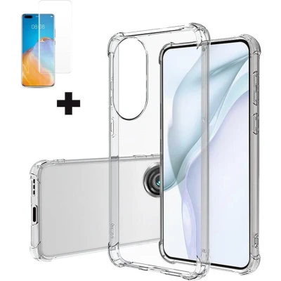 Afbeelding van Huawei P50 Hoesje + Screenprotector Clear Soft Case Siliconen Back Cover Shock Proof TPU Transparant