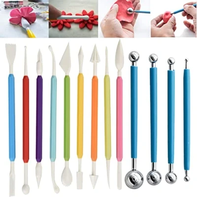 Afbeelding van Comforty 13 stuks modelleergereedschap, fondantset, multifunctioneel kleigereedschap, voor bakken, decoreren van taarten, maken fudges, klei keramiek snijden, 25 1
