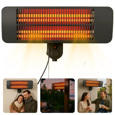 Afbeelding van Cheqo® Terrasverwarmer Wandmodel Infrarood Verwarming Buiten Elektrische Patio Heater 2000W Quartz Verwarmingsbuis 3 Warmtestanden Spatwaterdicht IP34 Balkonverwarmer Weersbestendig Energie efficiënt Wandmontage