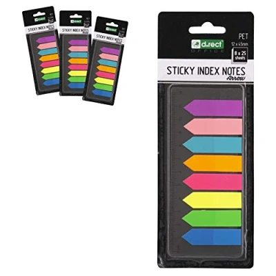 Afbeelding van D.RECT 110505 zelfklevende strips, pagemarkers, tekststrips, pet folie, 12 x 45 mm, 8 25 stuks, pijlen, met liniaal, 24 stuks