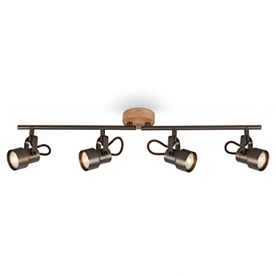 Afbeelding van BRILONER LED plafondlamp retro met hout, 4 lichts vintage, warm witte kleurtemperatuur, verstelbare spot, rustieke plafondspot, grijs hout.