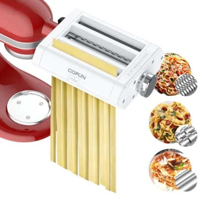 Afbeelding van COFUN pastaopzetstuk van roestvrij staal, 3 in 1 voor Kitchenaid keukenmachine, accessoires met pastamaroller, spaghettisnijder, fettuccinesnijder