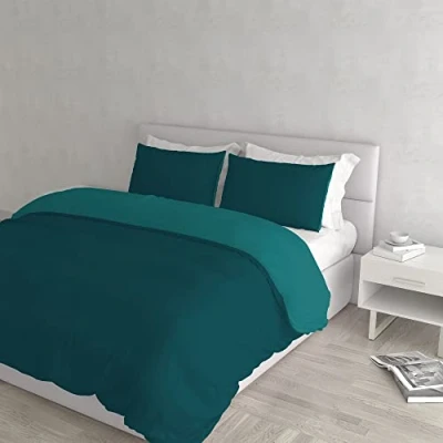 Afbeelding van Italian Bed Linen Natural Color Doubleface dekbedovertrek, 100% katoen, oliegroen/fles groen, dubbel