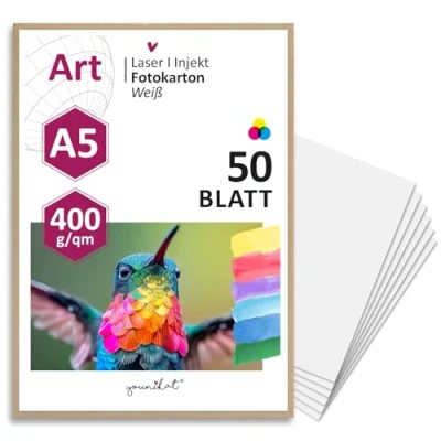 Afbeelding van Set van 50 blanco knutselkarton, DIN A5 400 g, doe het zelf kaart om vorm te geven, schilderen en beschrijven, voor scrapbooking nog veel meer, wit, dv_1002