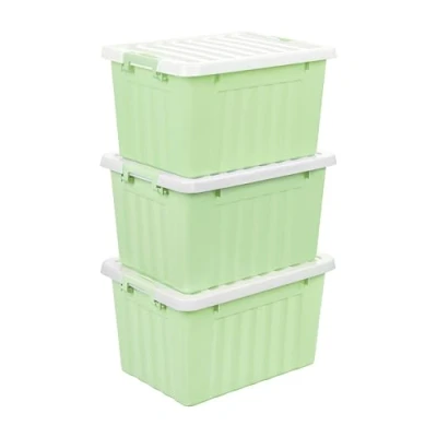 Afbeelding van Cetomo 15L x 3 opbergdozen met deksels, plastic opbergbakken vergrendelende gespen, kliksluiting, stapelbaar, nesten, organizer voor thuiskantoorkleding, groen, Pack