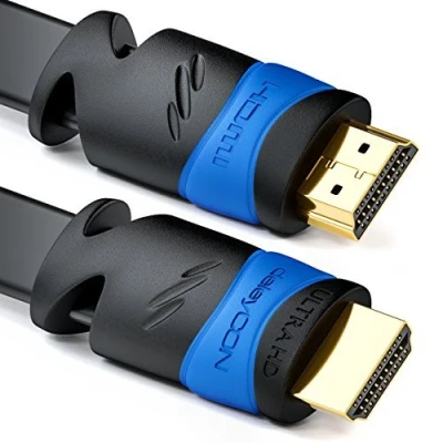Afbeelding van deleyCON 7,5m Platte HDMI Kabel Compatibel met 2.0 tot 1.4 UHD 4K HDR 3D 1080p 2160p ARC High Speed Ethernet Zwart