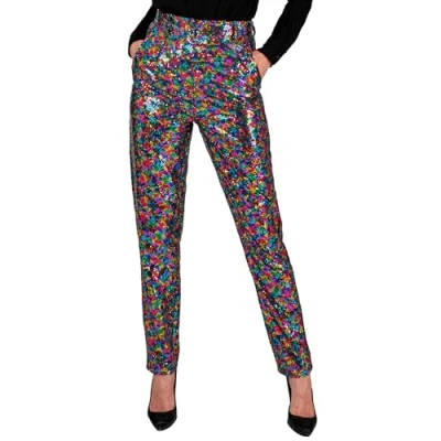 Afbeelding van Widmann Feestmode paillettenbroek voor dames, regenboog, disco fever, slagermove, herenbroek