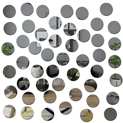 Afbeelding van TAIANJI Zelfklevende spiegeltegels, 50 stuks spiegelstickers, acryl muurstokje op spiegel rond, plak spiegels voor muren, 3D muurstickers ambachten decoratie (3 cm)