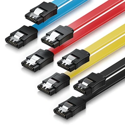 Afbeelding van deleyCON 4x 50cm SATA III Kabel S ATA 3 Gegevenskabel 6 GBit/s Verbindingskabel Aansluitingskabel voor HDD SSD Metalen Clip 2 Rechte L Type Stekkers Geel/Rood/Blauw/Zwart