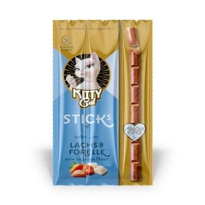 Afbeelding van KITTY Cat sticks Zalm &amp; Forel, 15 g, zachte lekkernijen voor katten, graanvrije snack met een hoog vleesgehalte en taurine, 3 à 5 g