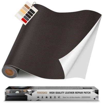 Afbeelding van FBKOQKU Lederen kunstleer, zelfklevend, 40 x 200 cm, reparatieset voor meubels, bank, autostoelen, tassen, reparatie en renovatie (koffie)