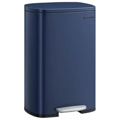 Afbeelding van SONGMICS Vuilnisemmer 50 l, afvalemmer voor in de keuken, softclose, pedaalemmer, staal, binnenemmer blauw LTB050L02