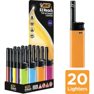 Afbeelding van BIC EZ Reach lighter kaarsen aansteker Electronische met lange hals Verschillende kleuren Tray 20 stuks
