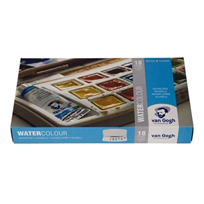 Afbeelding van van Gogh Aquarelverf set in kunststof etui met 18 kleuren halve Napjes en 2 tubes 10 ml