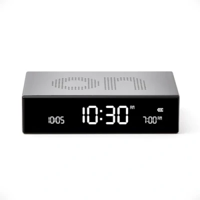 Afbeelding van Lexon Flip Premium wekker, omkeerbaar, oplaadbaar, VA LCD display, gezichten aan/uit, snooze, touch bediening, aluminium, metaal
