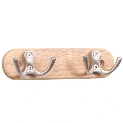 Afbeelding van RICOO MH012 garderobehaken, hout, met 2 haken, roestvrij staal, 16 cm, wandgarderobe, houten haken om te schroeven