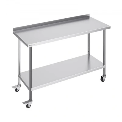 Afbeelding van VEVOR Commerciële voedselwielen, Heavy Duty Prep Worktable, metalen werktafel met verstelbare hoogte voor restaurant, huis en hotel, zilver, 24 x 60 40 inch