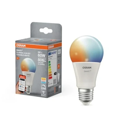 Afbeelding van OSRAM SMART+ LED lamp, A60, 9W, 27006500K, E27, bolvormig, instelbaar wit, dimbaar, bedienbaar met app of stem, compatibel Matter