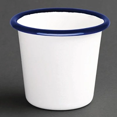 Afbeelding van Olympia Emaille sauspotje wit en blauw 11,4cl (6 stuks)