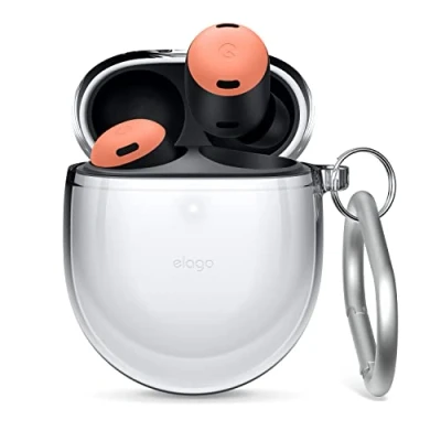Afbeelding van elago Duidelijk Geval Compatibel met Google Pixel Buds Pro TPU Transparant Schokbestendig, Beschermende Gevaldekking Sleutelhanger, Draadloze Laden, het Verminderde Vergeelen (Transparant)