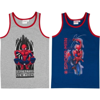 Afbeelding van 2 pack Jongens onderhemden Spider Man Grijs/Blauw Maat 110 116