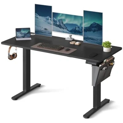 Afbeelding van SONGMICS Elektrisch zit sta bureau, in hoogte verstelbaar 60 x 140 (72 120) cm, 4 opberghoogtes, opbergetui, voor kantoor, inktzwart LSD134B01