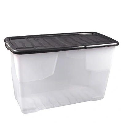Afbeelding van Strata Curve Grote opbergdoos met zwart deksel, 100 liter, 80 x 40 48 cm transparant