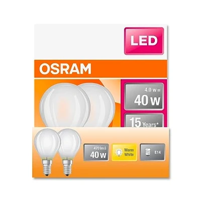Afbeelding van OSRAM LED STAR KLASSISK P40 lampe til E14 stik, drop Shape, GL FR, 470 Lumen, Warm White (2700K), udskiftning konventionelle 40W pærer, ikke dæmpbar, 6 pack
