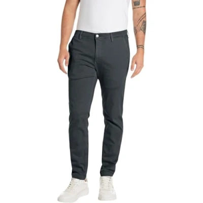 Afbeelding van Replay Zeumar Hyperchino Herenbroek, slimfit, kleur Xlite, 095 Petrol Blue, 33W / 34L