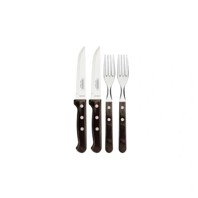 Afbeelding van Tramontina Steakbestek Gaucho, 4 delig, met 2 steakmessen en steakvorken, roestvrij staal, echt houten handvat, FSC