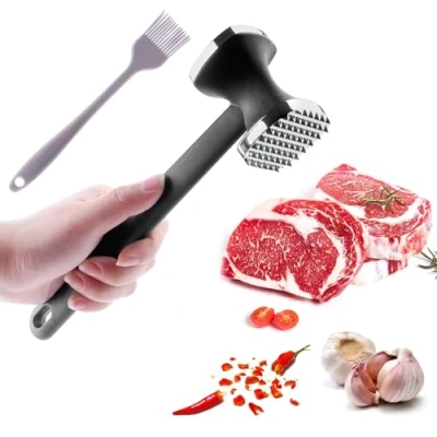 Afbeelding van PUWOWYE dubbelzijdig, vleesklopper, glad, 22 cm, vleeshamer, voor schnitzels, steak, rundvlees, zwart