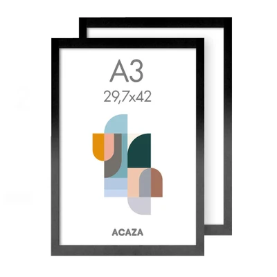 Afbeelding van ACAZA Set van 2 Fotokaders A3 formaat Foto Lijsten in MDF Hout Zwart