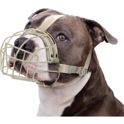 Afbeelding van BRONZEDOG Pitbull Hondenmuilkorf Ademend Metalen Mand voor Grote Honden Amstaff Staffordshire Terrier Bijten Kauwen Blaffen (Nylon, Grijs)