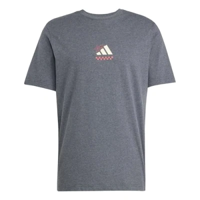Afbeelding van adidas Heren Three Slice Life, Pizza Back Graphic Tee, Short Sleeve, dark grey heather, S