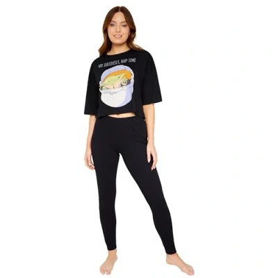 Afbeelding van Disney Damespyjama, lang, S XL, set met Stitch, Mickey Minnie Mouse, cadeau, pyjama voor dames, katoen, zwart baby yoda,