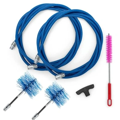 Afbeelding van BARETTO Reinigingsset voor pelletkachels, verlenging van 6 meter het reinigen rookpijpen, met 90 kromming, multifunctionele borstel, handvat en 2 flexibele borstels nylon, 80 mm 100