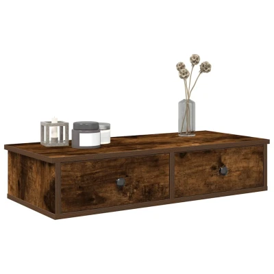 Afbeelding van Wandschap met lades 80x31x17 cm bewerkt hout gerookt eikenkleur