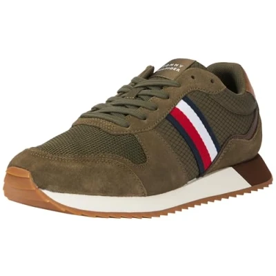 Afbeelding van Tommy Hilfiger Heren Runner EVO Mix Block (FM0FM05298) Low Top Sneaker, Khaki (Army Green), 7 UK, Legergroen, 41 EU
