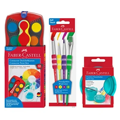 Afbeelding van Faber Castell 205037 Schilderset Connector met waterverfdoos, set van 4 penselen en penseelbeker