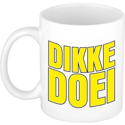 Afbeelding van Bellatio Decorations Afscheid cadeau mok collega dikke doei geel 300 ml keramiek feest mokken