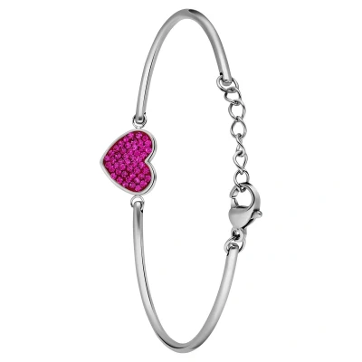 Afbeelding van Lucardi Dames Stalen Armband hart met kristal fuchsia Staal Zilverkleurig 20 cm