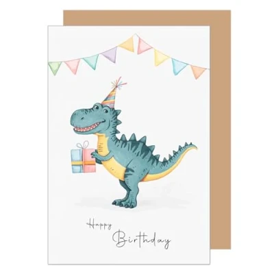 Afbeelding van Edition Seidel Premium verjaardagskaart met envelop. Wenskaart Verjaardag Happy Birthday Kind Tiener Dinosaurus (G3631 SW024)