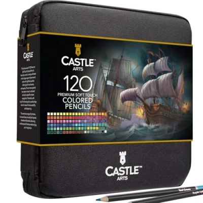 Afbeelding van Castle Art Supplies 120 kleurpotloden Set met ritssluiting Kwaliteit Soft Core Gekleurde Leads voor Volwassen Artiesten, Professionals en Colourists In nette, sterke draagtas