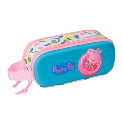 Afbeelding van Pennenetui met 2 vakken Peppa Pig Blauw Wit Roze 21 x 8 6 cm 3D