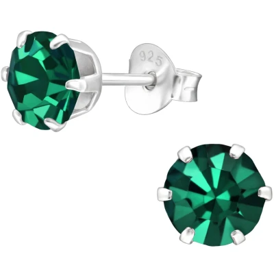 Afbeelding van JoyS Zilveren oorknoppen rond 6 mm kristal emerald groen oorbellen